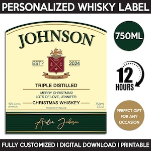 Whiskey Label Replica, Custom Irish Whisky Label, Personalized Template, Digital Download Bottle Label, Gift For Christmas, Present For Him