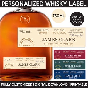 Whisky Label Replica, Custom Bourbon Whisky Label, Personalized Template, Digital Download Bottle Label, Gift For Birthday, Wedding, 750ml