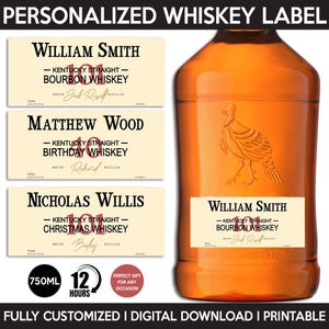Whiskey Label Replica, Custom Bourbon Whiskey Label, Personalized Template, Digital Download Bottle Label, Gift For Birthday, Wedding, 750ml