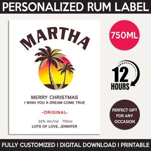 Custom Coconut Rum Label Replica, Personalized And Printable Template, Digital Download Rum Bottle Label, Gift For Christmas, 750ml