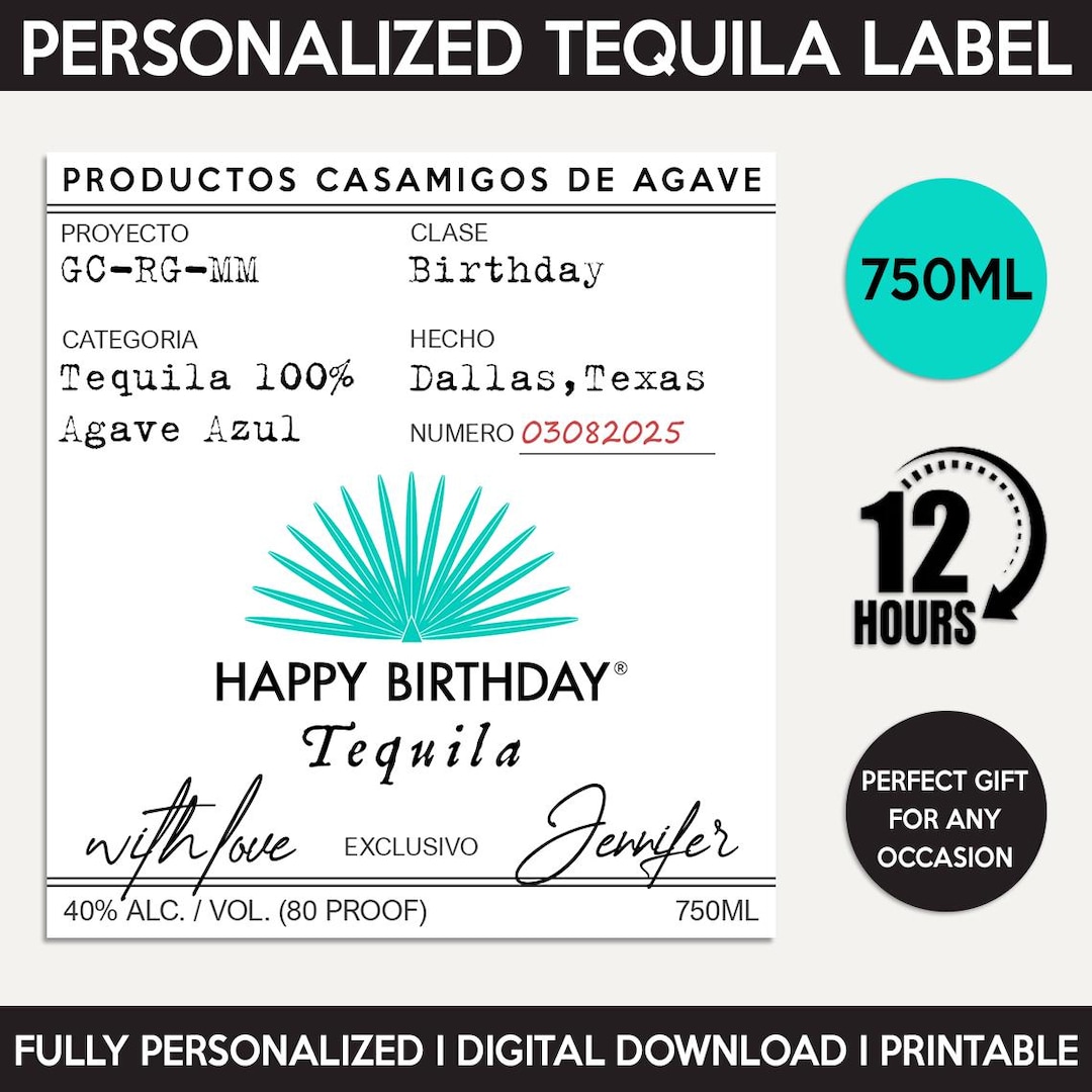 Casamigos Tequila Label, Custom Tequila Label, Personalized Template