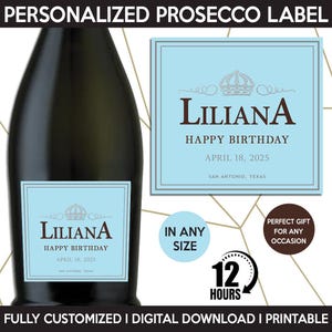Prosecco Label Replica, Custom Sparkling Wine Label, Personalized Template, Digital Download Printable Bottle Label, Gift Birthday, Wedding
