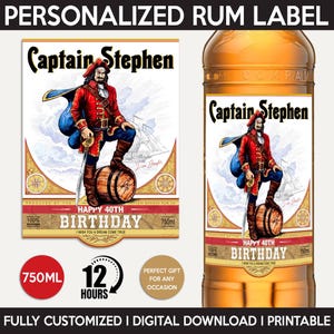 Custom Spiced Rum Label Replica, Personalized And Printable Template, Digital Download Rum Bottle Label, Gift For Birthday, Christmas, 750ml