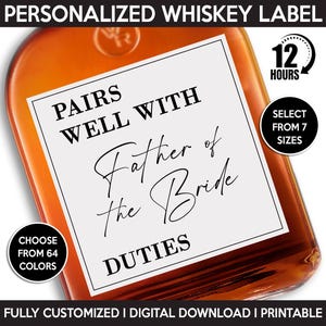 Pairs Well With Father Of The Bride Duties Whiskey Bottle Label, Wedding Gift, Digital Download And Printable Template, Thank You To Parents