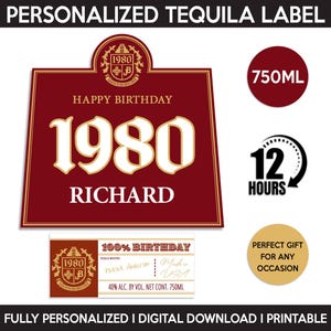 1800 Tequila Reposado Label, Custom Tequila Label, Personalized Template, Digital Download Tequila Bottle Label, Birthday, Wedding, 750ml