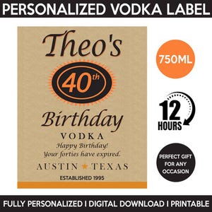 Tito's Vodka Label, Custom Titos Vodka Label, Personalized Template, Digital Download Vodka Bottle Label, Gift, Birthday, Wedding, 750ml