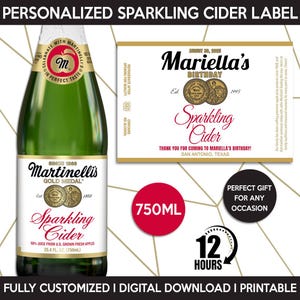Martinelli’s Label, Custom Apple Juice Sparkling Cider Label, Personalized Template, Digital Download Printable Bottle Label, Birthday Favor