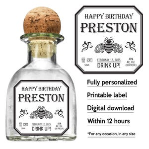 Mini Patrón Tequila Label, Custom Tequila Label, Personalized Template, Digital Download Patron Bottle Label, Birthday, Wedding, 50ml