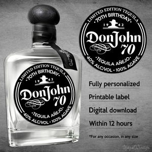 Don Julio 70th Anniversary Label Replica, Don Julio Jar Label, Personalized Template, Digital Download Tequila Bottle Label, Gift, Present