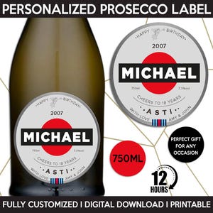 Prosecco Label Replica, Custom Italian Wine Label, Personalized Template, Digital Download Printable Bottle Label, Gift Birthday, Wedding