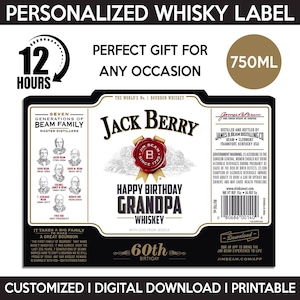 Bourbon Whisky Label, Custom Label, Personalized And Printable Template, Digital Download Whisky Bottle Label, Birthday, Gift Grandpa, 750ml