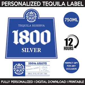1800 Tequila Silver Label, Custom Tequila Label, Personalized Template, Digital Download 1800 Tequila Bottle Label, Birthday, Wedding, 750ml