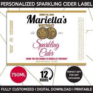 Martinelli’s Label, Custom Apple Juice Sparkling Cider Label, Personalized Template, Digital Download Printable Bottle Label, Birthday Favor