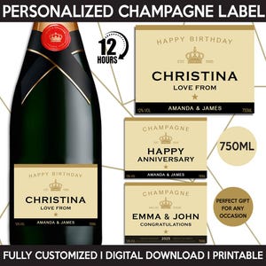 Champagne Label Replica, Custom Champagne Label, Personalized Template, Digital Download And Printable Bottle Label, Gift Birthday, Wedding