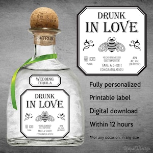 Patrón Tequila Label Replica, Custom Tequila Label, Personalized And Printable Template, Digital Download Patron Bottle Label, Wedding