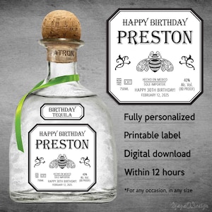Patrón Tequila Label Replica, Custom Tequila Label, Personalized Printable Template, Digital Download Patron Bottle Label, Birthday, Wedding