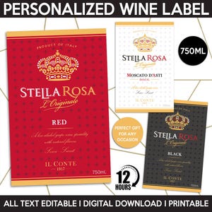 Wine Label Replica, Custom Red And White Wine Label, Personalized Template, Digital Download Printable Bottle Label, Gift Birthday, Wedding