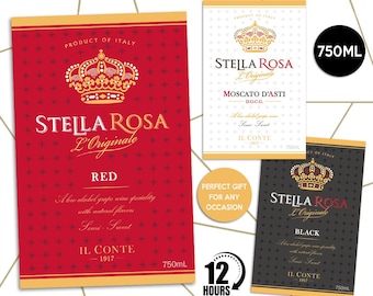 Stella Rosa Label, Custom Red And White Wine Label, Personalized Template, Digital Download Printable Bottle Label, Gift Birthday, Wedding