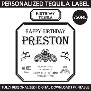 Patrón Tequila Label Replica, Custom Tequila Label, Personalized Printable Template, Digital Download Patron Bottle Label, Birthday, Wedding