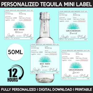 Casamigos Tequila Mini Label, Digital Download Custom Label, Personalized Template, Wedding Bottle, Bachelor Party, Best Man, Groomsman,50ml