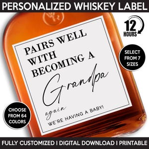 Pairs Well With Becoming A Grandpa Whiskey Bottle Label, Pregnancy Announcement, Digital Download Printable Template, New Grandparents Gift