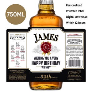 Bourbon Whisky Label, Custom Label, Personalized And Printable Template, Digital Download Whisky Bottle Label, Gift For Birthday, 750ml