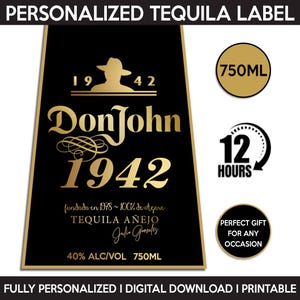 Don Julio 1942 Label Replica, Don Julio Logo, Personalized And Printable Template, Digital Download Tequila Bottle Label, Birthday Gift