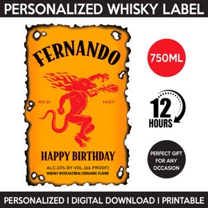 Cinnamon Whisky Label, Custom Whisky Label, Personalized Template, Digital Download Whisky Bottle Label, Gift, Birthday, Wedding, 750ml
