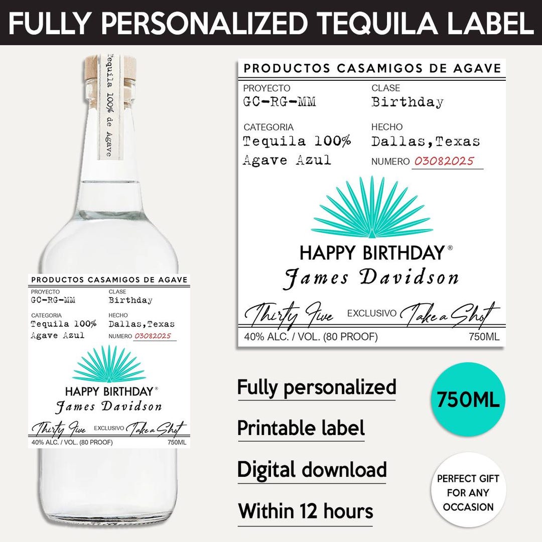Casamigos Tequila Label, Custom Tequila Label, Personalized Template