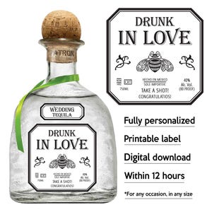 Patrón Tequila Label Replica, Custom Tequila Label, Personalized And Printable Template, Digital Download Patron Bottle Label, Wedding