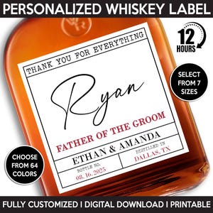 Custom Father Of The Groom Whisky Bottle Label, Thank You Gift For Parents, Digital Download And Printable Template, Wedding Liquor Label