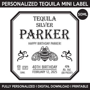 Mini Patrón Tequila Label, Custom Tequila Label, Personalized Template, Digital Download Patron Bottle Label, Birthday, Wedding, 50ml