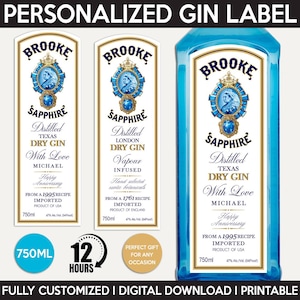 Gin Label Replica, Custom Label, Personalized And Printable Template, Digital Download Dry Gin Bottle Label, Gift, Present, Birthday, 750ml