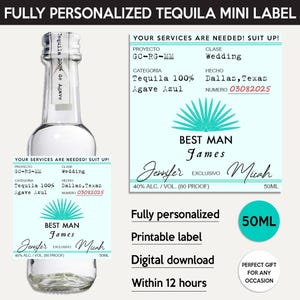 Casamigos Tequila Mini Label, Digital Download Custom Label, Personalized Template, Wedding Bottle, Bachelor Party, Best Man, Groomsman,50ml