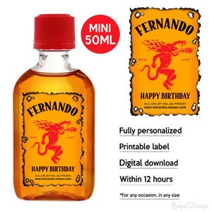 Cinnamon Whisky Mini Label, Custom Whisky Label, Personalized Template, Digital Download Whisky Bottle Label, Birthday, Wedding, 50ml