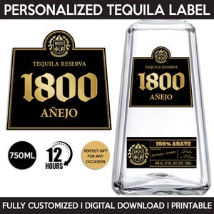 1800 Tequila Añejo Label, Custom Tequila Label, Personalized Template, Digital Download Tequila Bottle Label, Birthday, Wedding, 750ml