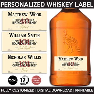 Whiskey Label Replica, Custom Bourbon Whiskey Label, Personalized Template, Digital Download Bottle Label, Gift For Birthday, Wedding, 750ml