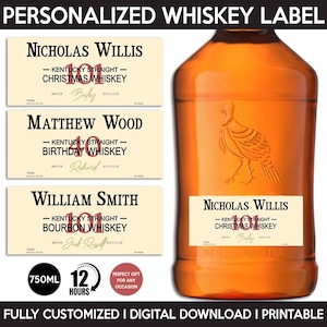 Whiskey Label Replica, Custom Bourbon Whiskey Label, Personalized Template, Digital Download Bottle Label, Gift For Birthday, Wedding, 750ml