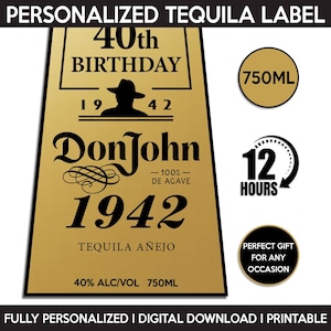 Don Julio 1942 Label Replica, Don Julio Logo, Personalized And Printable Template, Digital Download Tequila Bottle Label, Birthday Gift