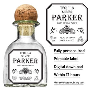 Mini Patrón Tequila Label, Custom Tequila Label, Personalized Template, Digital Download Patron Bottle Label, Birthday, Wedding, 50ml