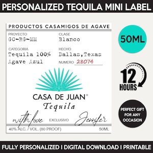 Casamigos Tequila Mini Label, Custom Tequila Label, Personalized Template, Digital Download Casamigos Bottle Label, Birthday, Wedding, 50ml