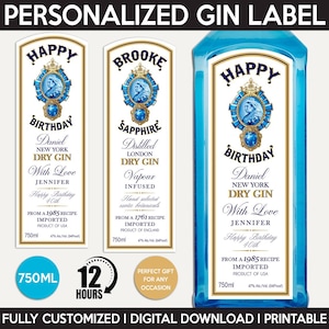 Gin Label Replica, Custom Label, Personalized And Printable Template, Digital Download Dry Gin Bottle Label, Gift, Present, Birthday, 750ml