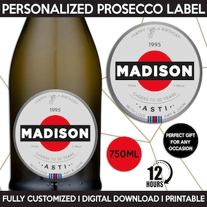 Prosecco Label Replica, Custom Italian Wine Label, Personalized Template, Digital Download Printable Bottle Label, Gift Birthday, Wedding
