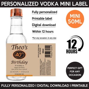 Tito's Vodka Mini Label, Custom Titos Vodka Label, Personalized Template, Digital Download Vodka Bottle Label, Gift, Birthday, Wedding, 50ml