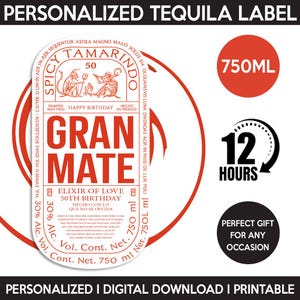 Gran Malo Tequila Label Replica, Custom Personalized Template, Digital Download And Printable Tequila Bottle Label, Birthday, Wedding, 750ml
