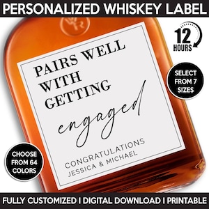 Pairs Well With Getting Engaged Whiskey Bottle Label, Engagement Gift, Wedding Plan Gift, Digital Download Printable Template, Newly Couple