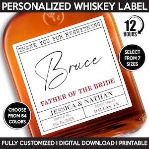 Custom Father Of The Bride Whisky Bottle Label, Thank You Gift For Parents, Digital Download And Printable Template, Wedding Liquor Label