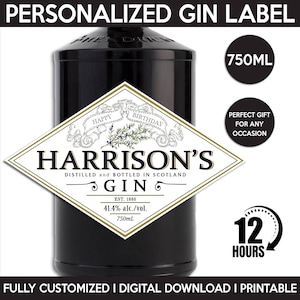 Gin Label Replica, Custom Label, Personalized And Printable Template, Digital Download Gin Bottle Label, Gift, Present, Birthday, 750ml