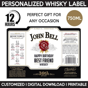 Bourbon Whisky Label, Custom Label, Personalized And Printable Template, Digital Download Whisky Bottle Label, Birthday, Best Friend, 750ml