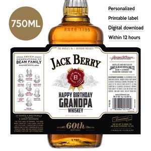 Bourbon Whisky Label, Custom Label, Personalized And Printable Template, Digital Download Whisky Bottle Label, Birthday, Gift Grandpa, 750ml